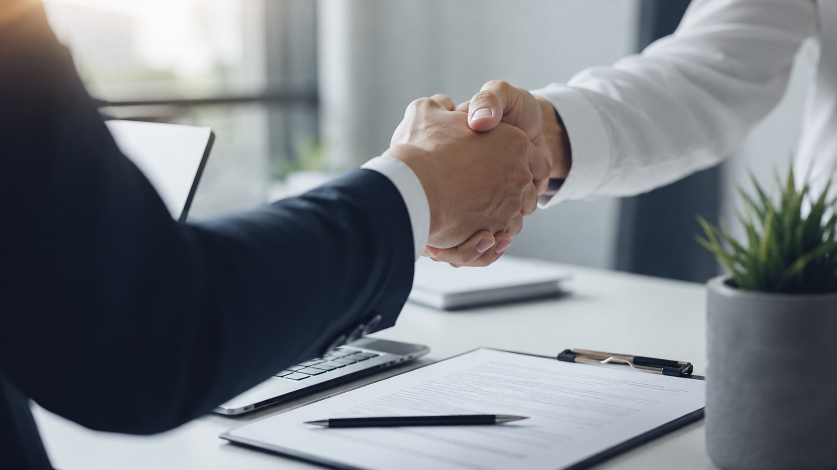 Business handshake representing confidential QA collaboration
